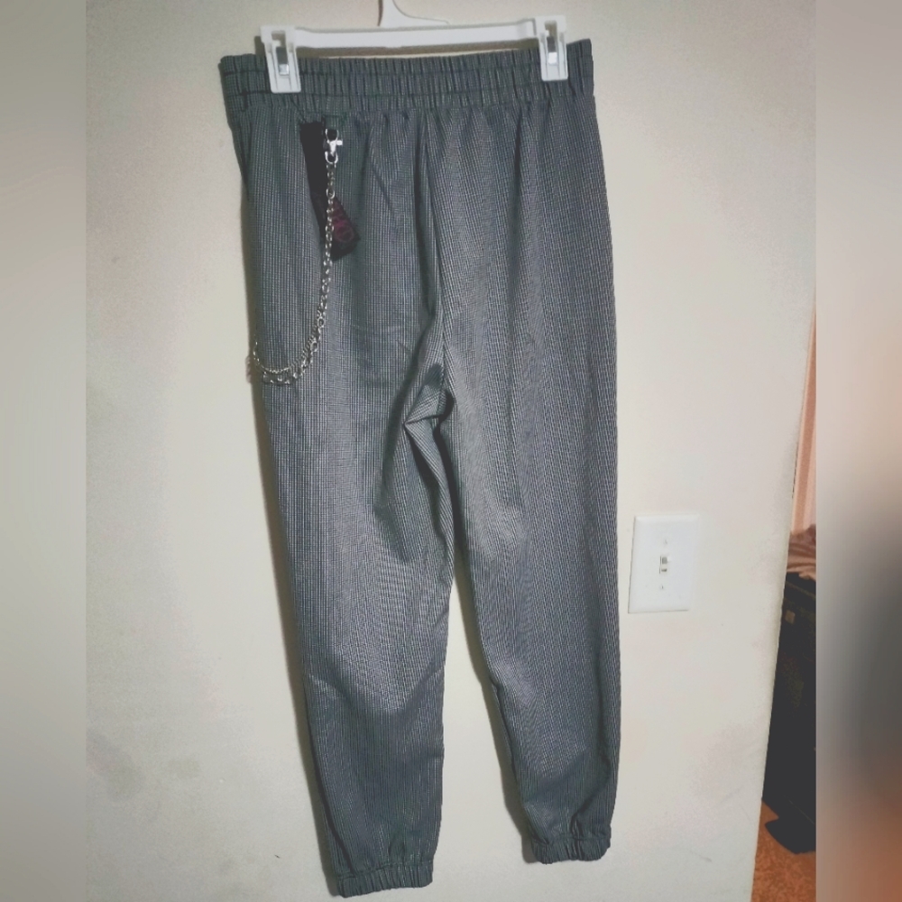 New SHOSHO Juniors Sz L Chain Mini Houndstooth Jogger Pants Black/White